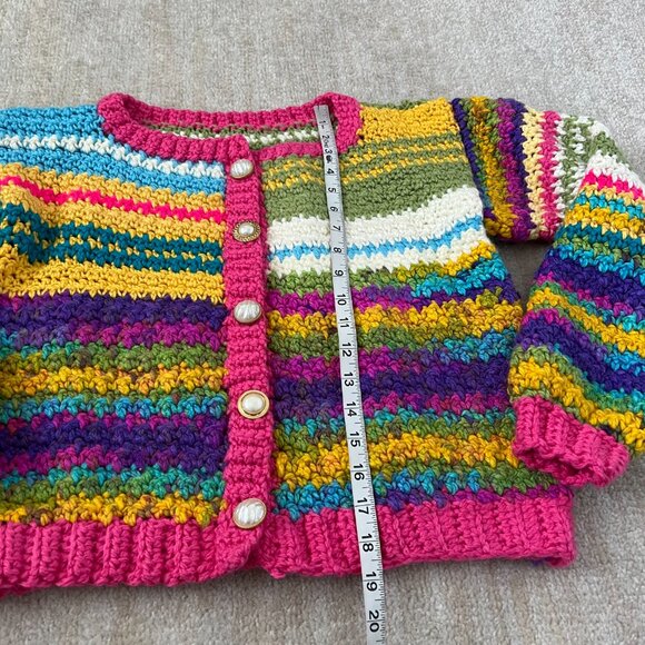Handmade Chunky Knit Stripe Cardigan Sweater - Picture 4 of 7
